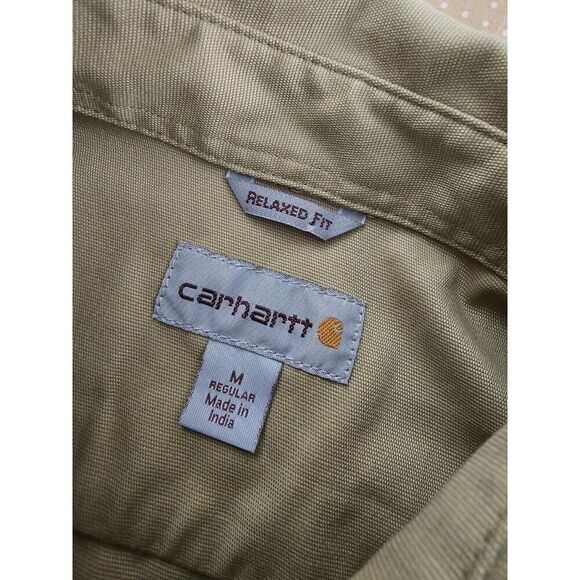 Men's Medium Carhartt Relaxed Fit 102537 Work Short Sleeve Shirt Button Up Tan - Picture 3 of 10